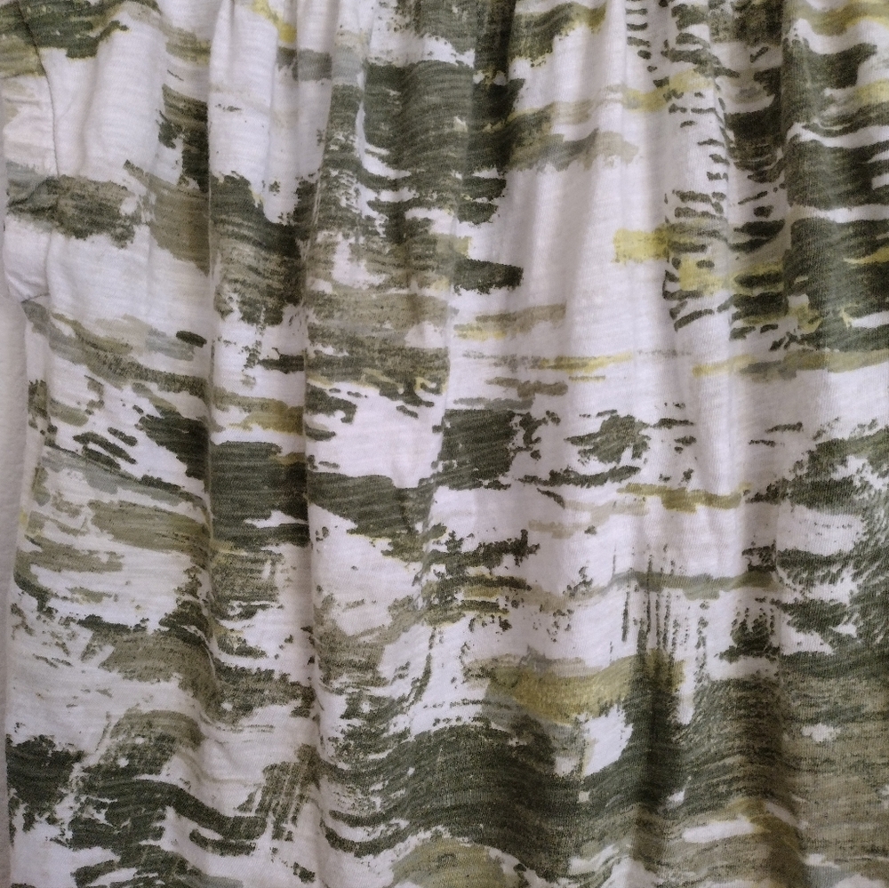 Pilcro Anthropologie Green Cream Ruched Henley Patterned Tshirt Size XXS - Picture 14 of 14